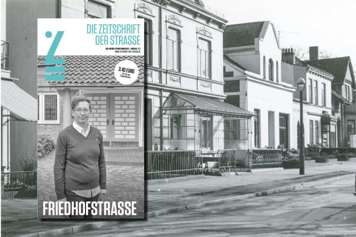 Ausgabe 37 der Zeitschrift der Straße zeigt eine Pastorin vor einem normale Wohnhaus in der Friedhofstraße.